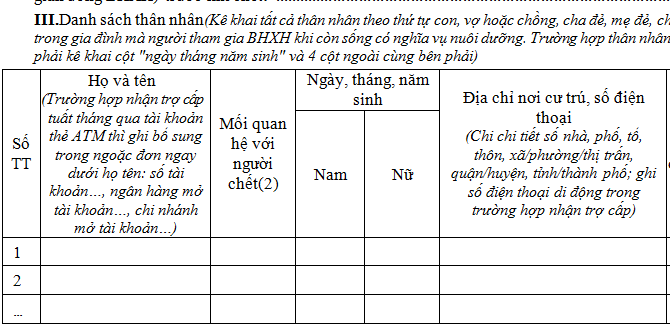 Hướng dẫn điền mẫu 09-HSB để hưởng chế độ  tử tuất