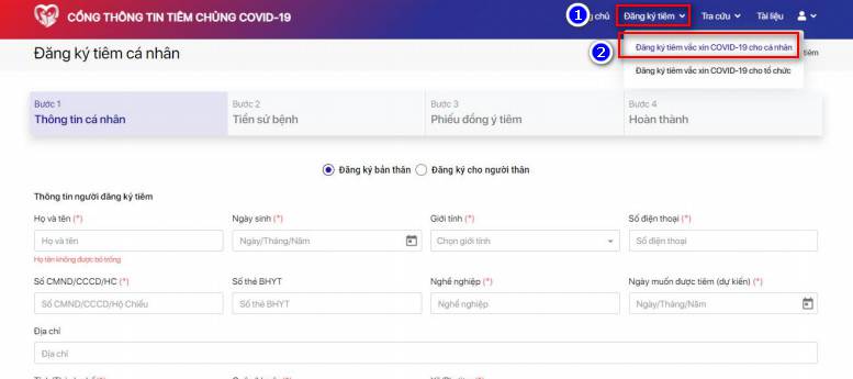 đăng ký tiêm vắc xin Covid-19