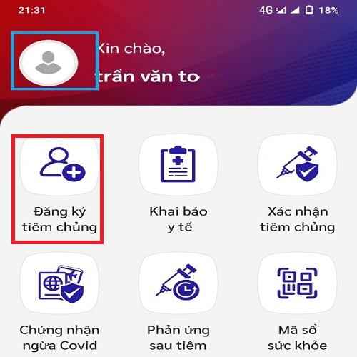 đăng ký tiêm vắc xin Covid-19 trên app