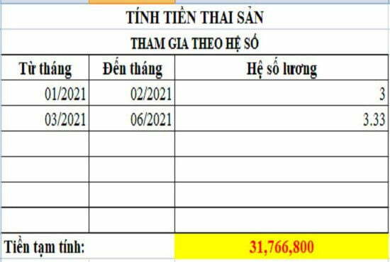 tính tiền thai sản 2021