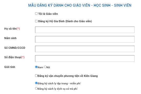 đăng ký người trở về Kiên Giang