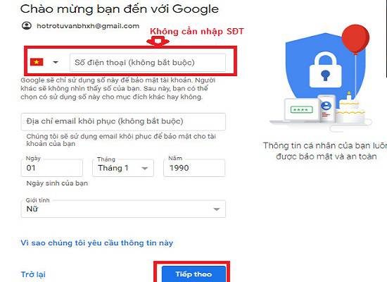 tạo gmai không cần số điện thoại