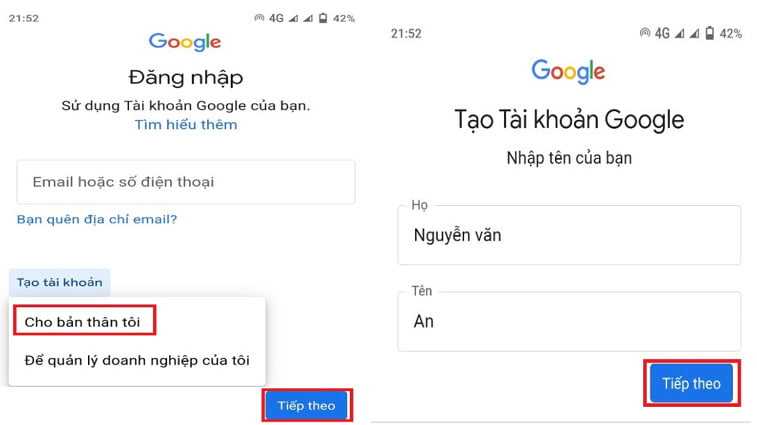 tạo thành công gmail