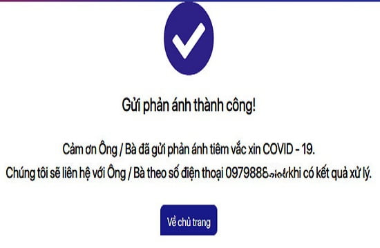 gửi phản ảnh tiêm vắc xin Covid-19