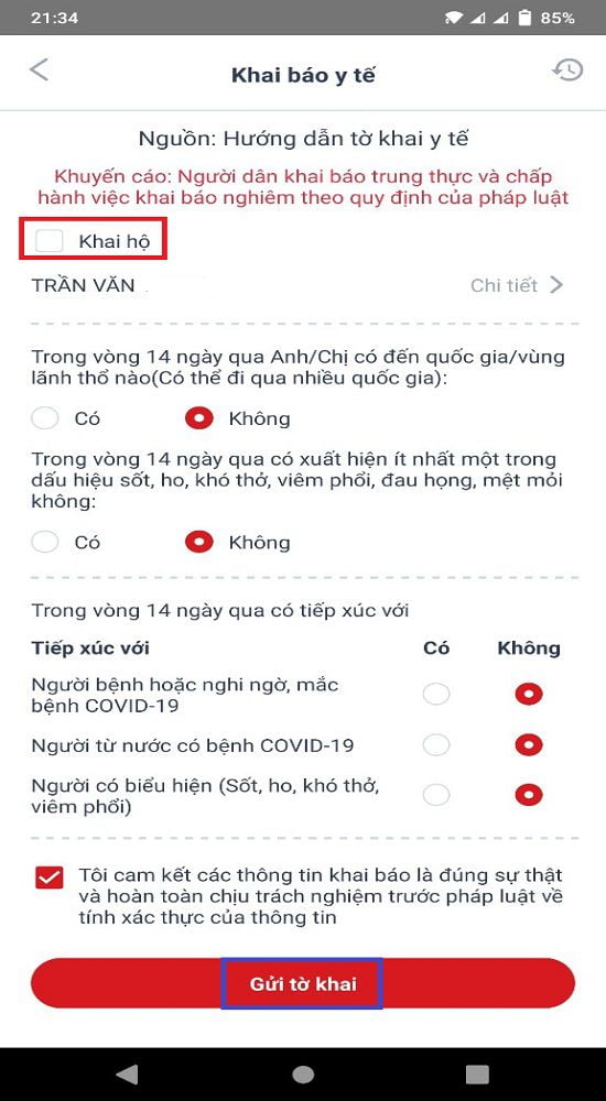 khai báo y tế VNEID