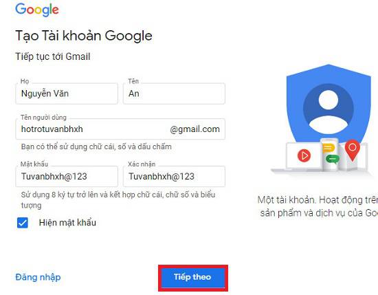 Tạo tài khoản Gmail