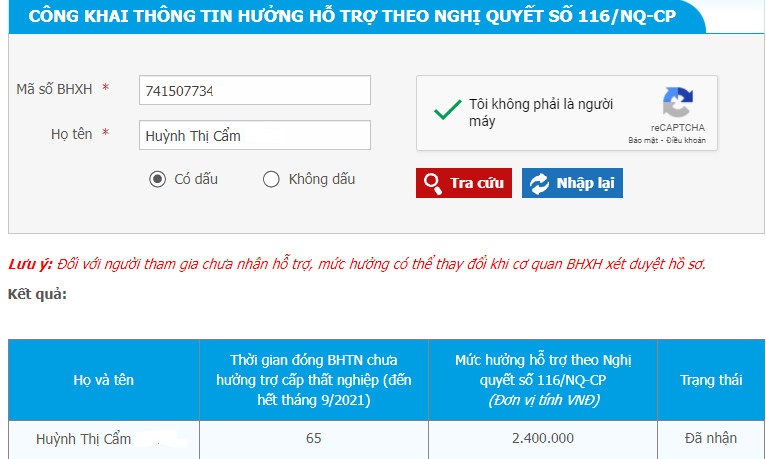 Cách tra cứu thông tin hưởng hỗ trợ BHTN theo NQ 116