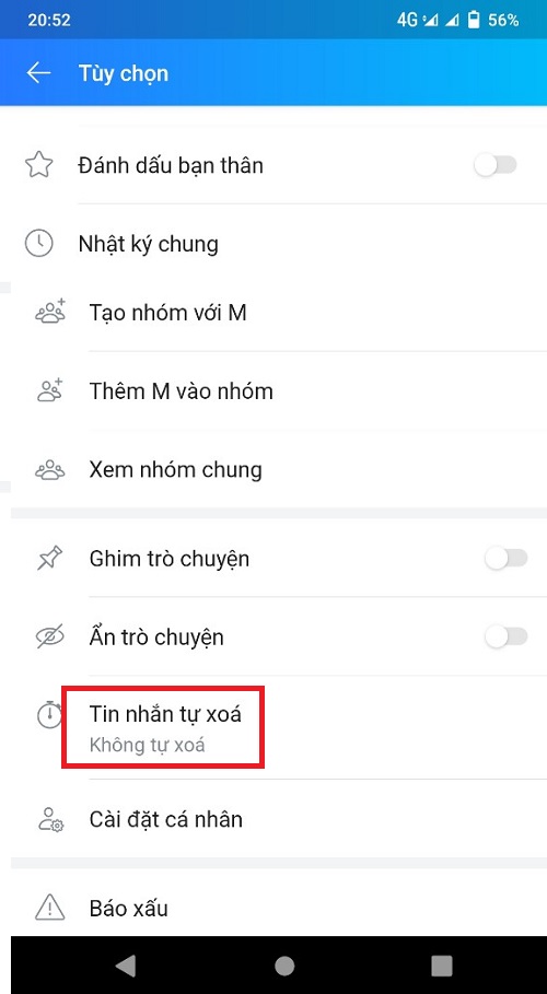 làm cho tin nhắn tự xóa