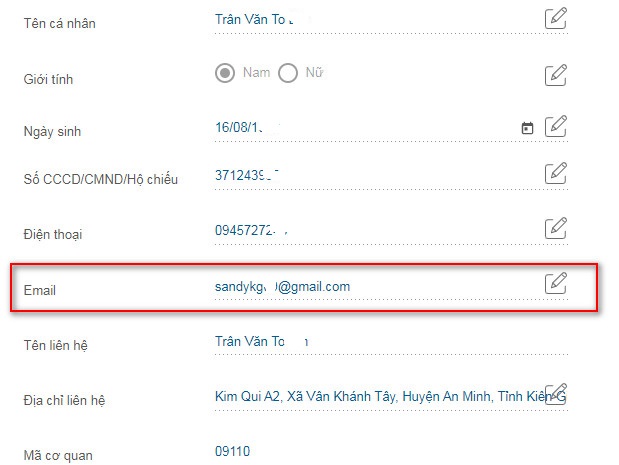 kiểm tra tài khoản VssID có địa chỉ mail chưa