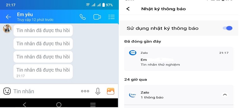 xem tin nhắn đã bị thu hồi trên Zalo