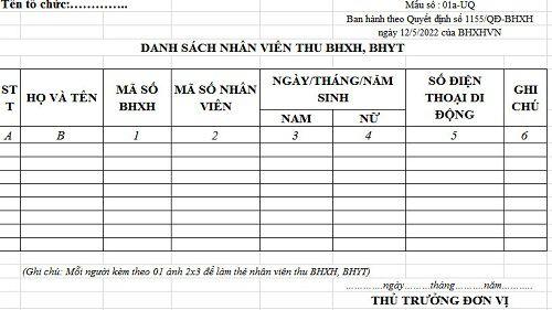 Mẫu số 01a-UQ – Danh sách nhân viên của Tổ chức dịch vụ thu BHXH, BHYT