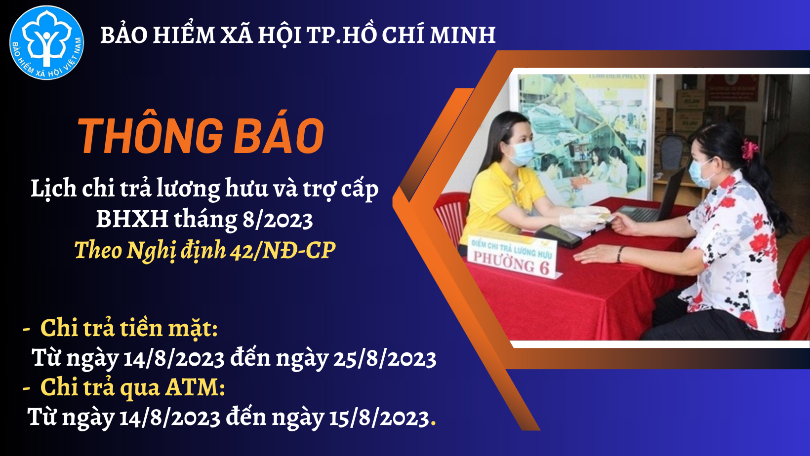 BHXH TP Hồ Chí Minh Thông báo lịch chi trả lương hưu, trợ cấp BHXH tháng 8/2023