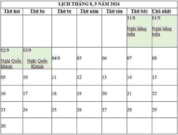 lịch nghỉ lễ Quốc Khánh 2024 chính thức