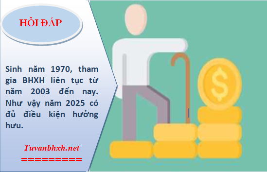 Sinh năm 1970, tham gia bảo hiểm liên tục từ năm 2003, vậy năm 2025 có đủ điều kiện hưởng lương hưu không?