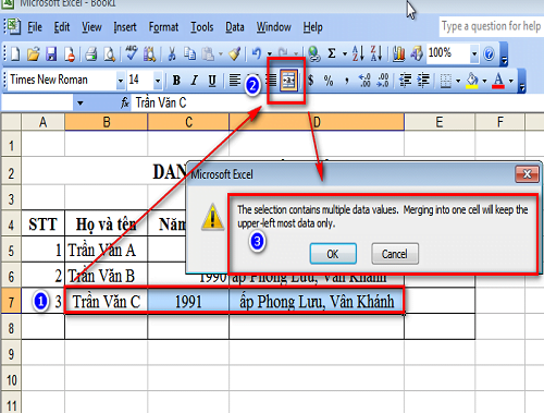 Cách ghép 2 cột excel không làm mất dữ liệu.